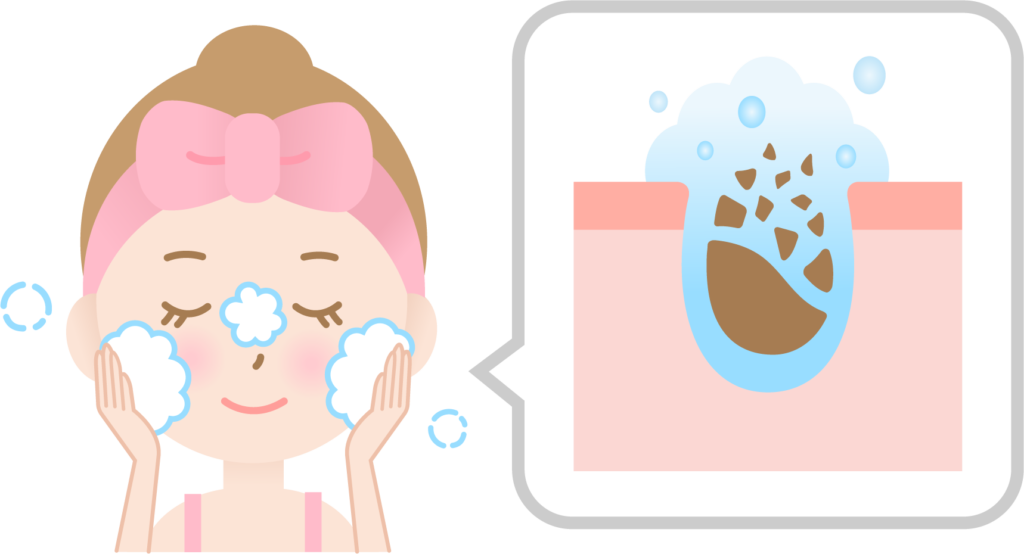 洗顔して、毛穴を洗浄している女性